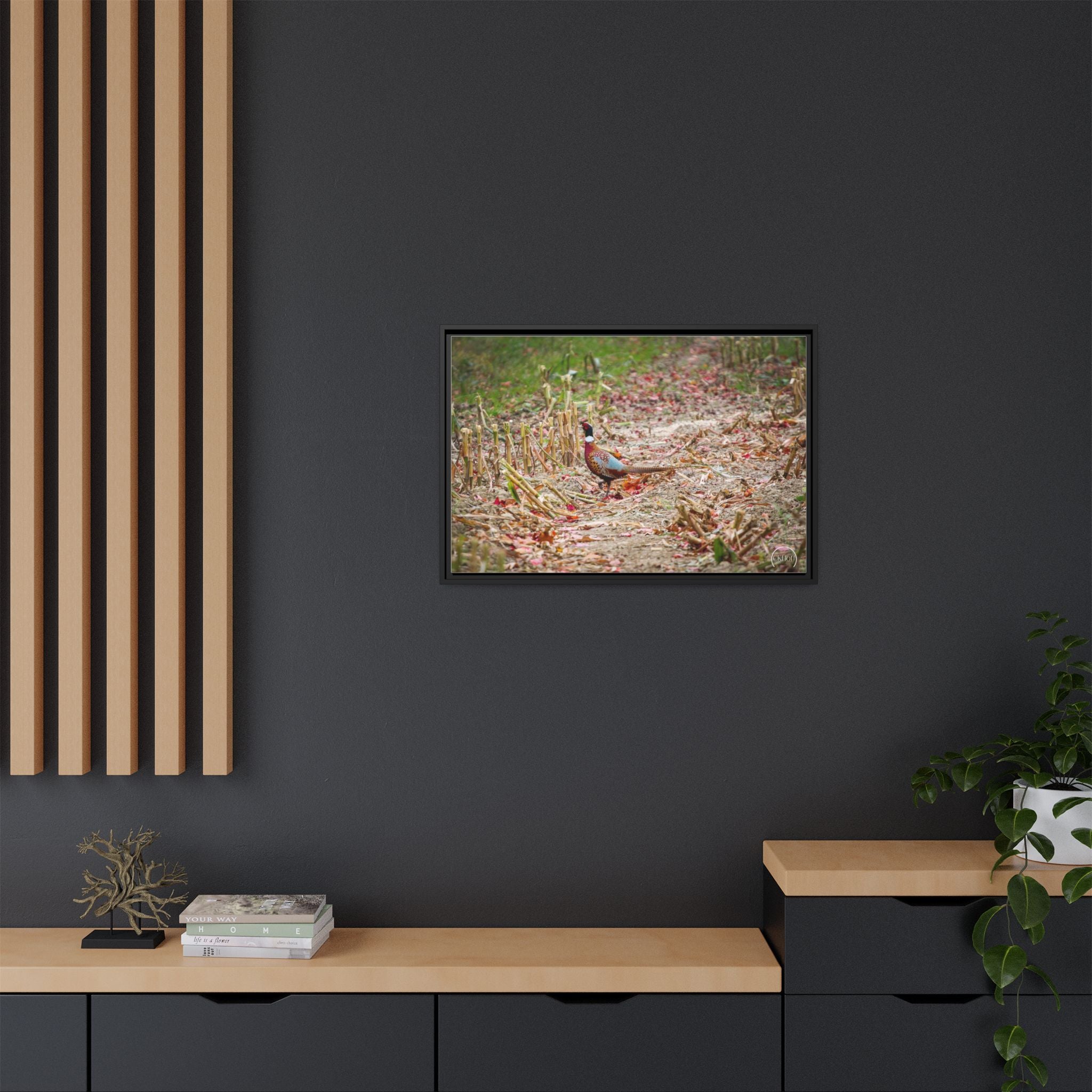 Framed Matte Canvas Pheasant Wildlife Print — Rustic Farmhouse Wall Art