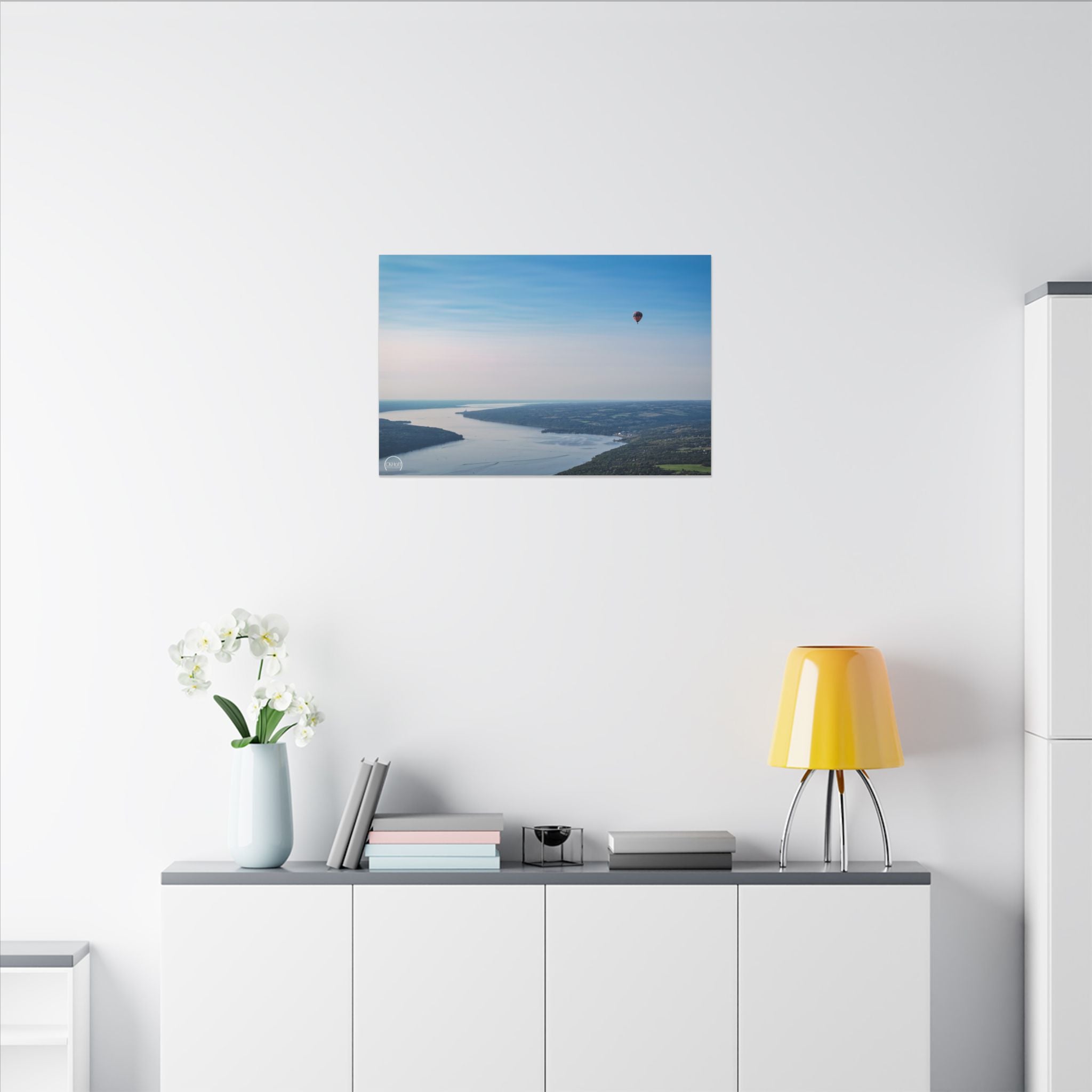 Hot Air Balloon Over Narrow - Matte Stretched Canvas Wall Art