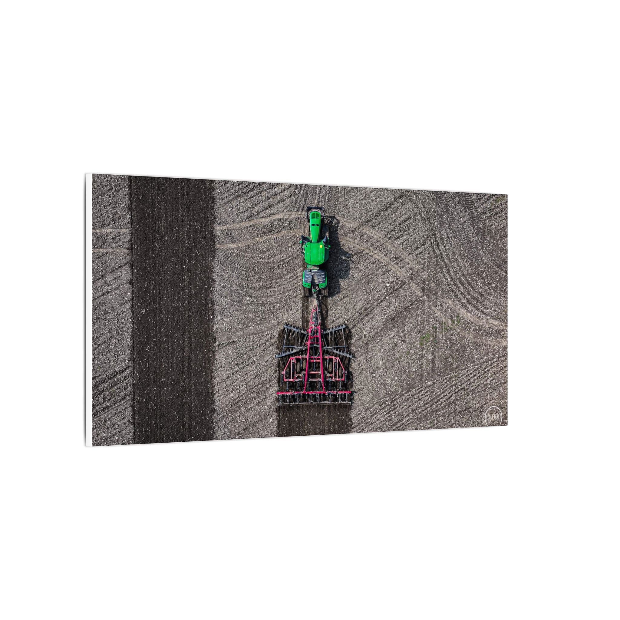 Tractor Aerial Matte Canvas Print — Aerial Farm Machinery Wall Art