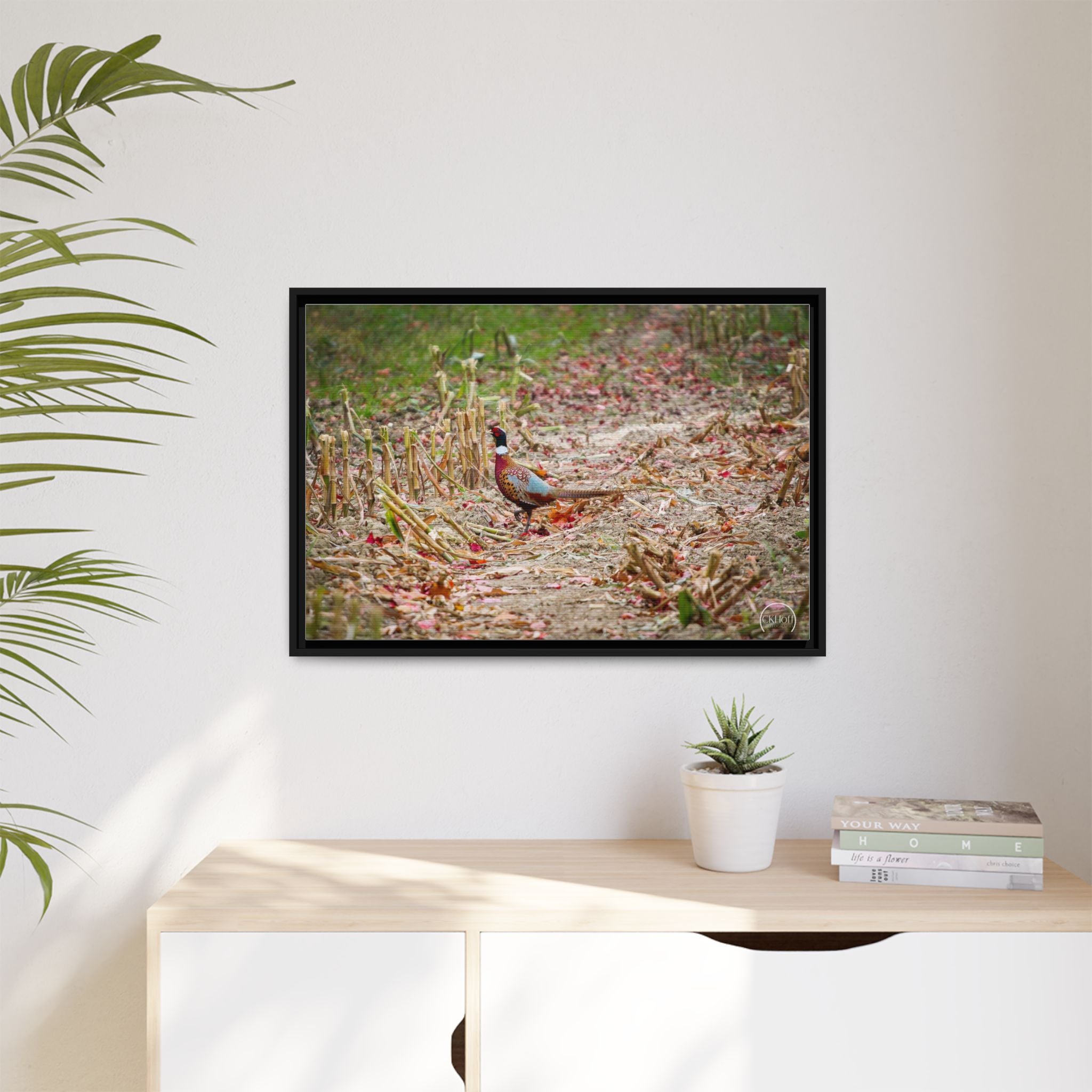 Framed Matte Canvas Pheasant Wildlife Print — Rustic Farmhouse Wall Art