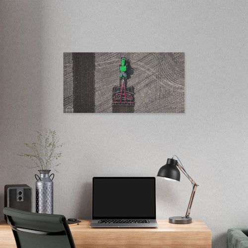 Farm Tractor Aerial Canvas Print — Green Tractor Field Art