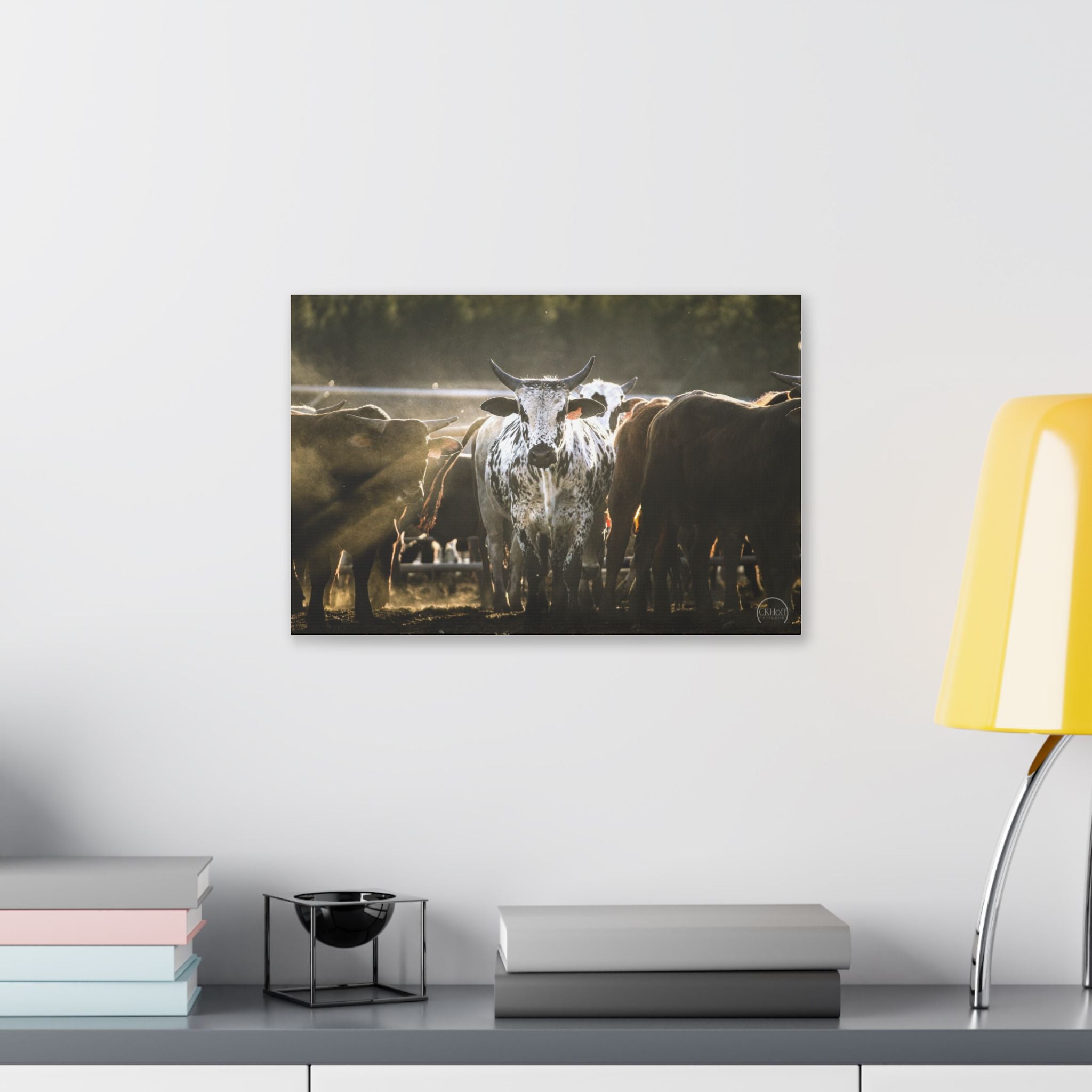 Speckled Bull Canvas Wall Art — Rustic Farmhouse Animal Photography Print