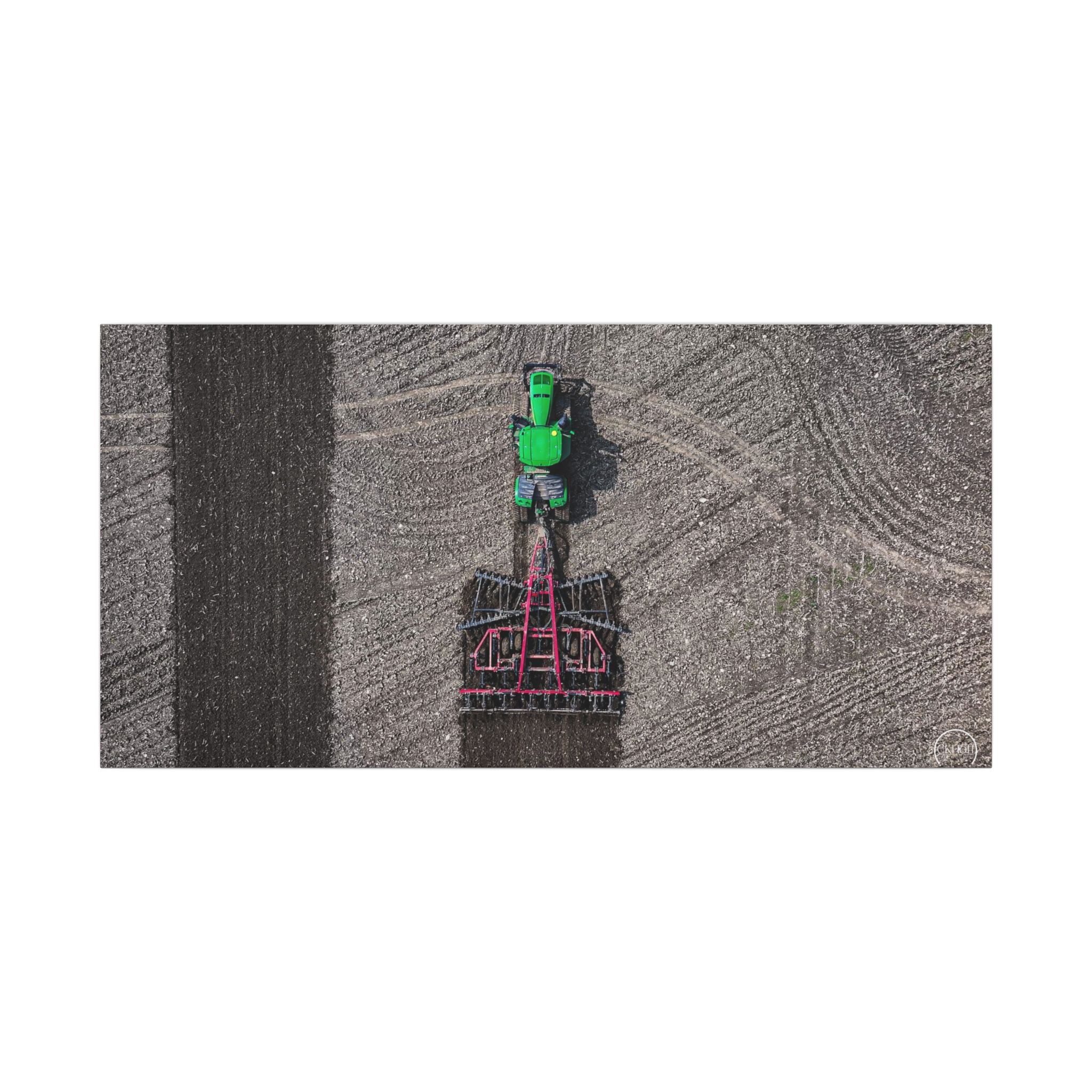 Tractor Aerial Matte Canvas Print — Aerial Farm Machinery Wall Art